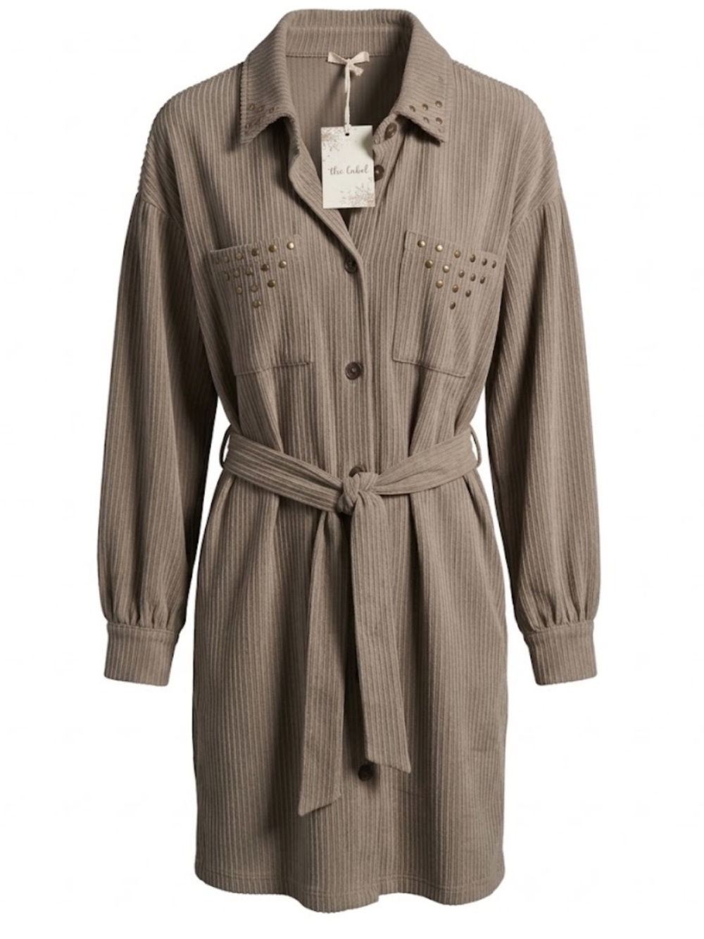 Neutral Beige Corduroy Belted Sharket - Size Small